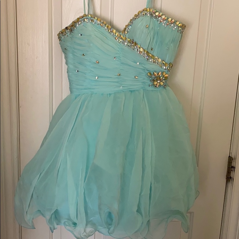 Sky blue embellished/rhinestone formal dress